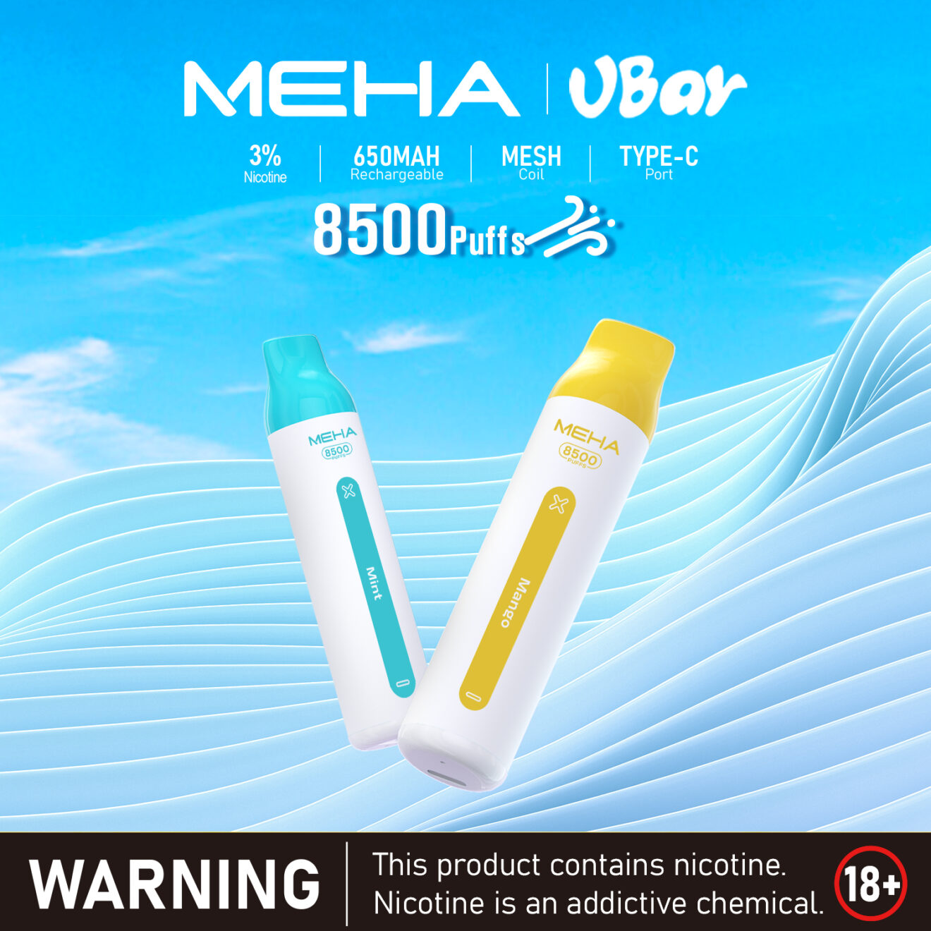 MEHA 8500 Puffs 拋棄式電子菸推薦|怪獸續航・16 款口味・高還原口感|台灣現貨 1 MEHA 拋棄式電子煙 8500Puffs 怪獸續航 高還原真實口感 多樣口味選擇 產品實拍