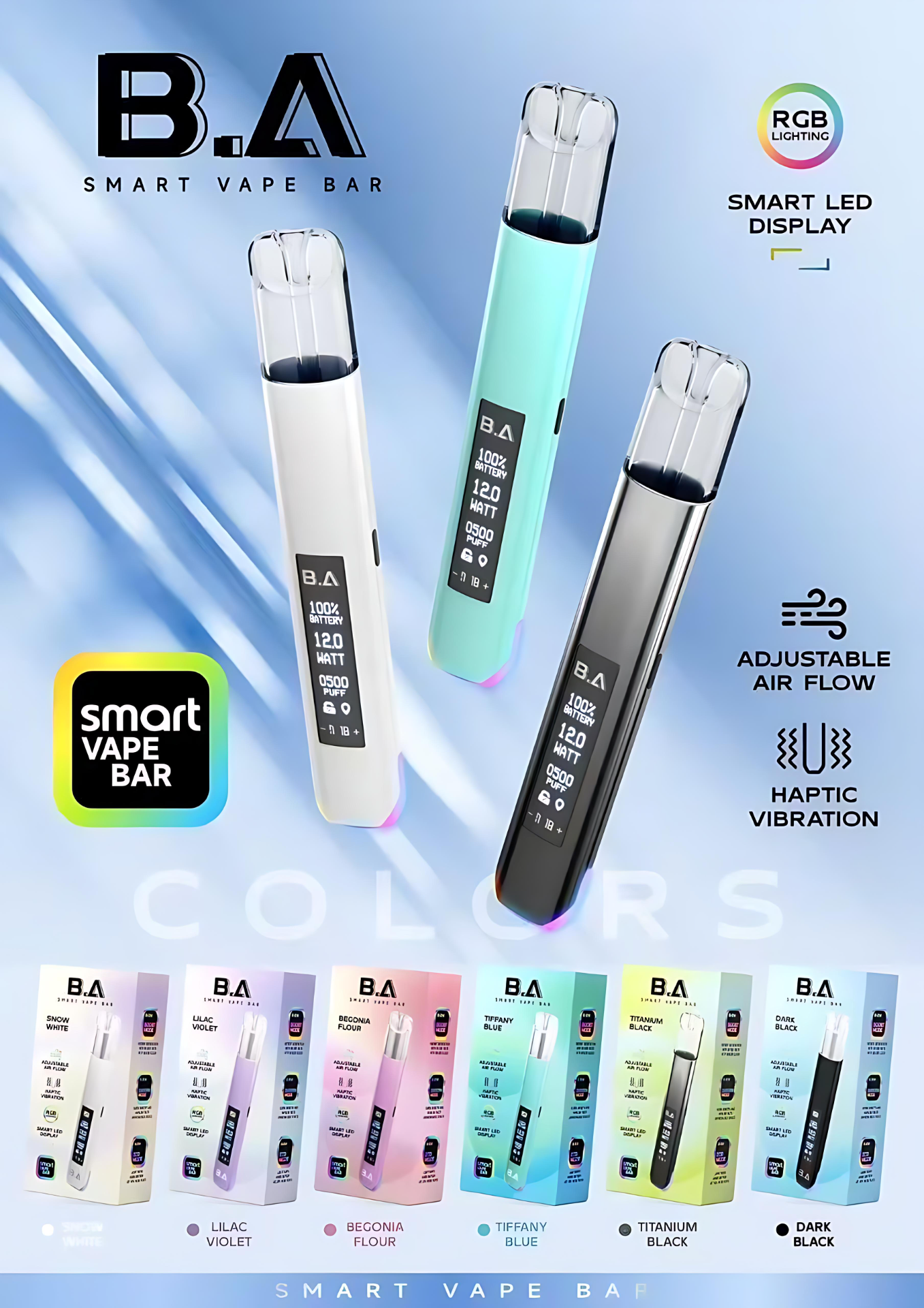 B.A 主機 Smart Vape Bar 一代煙桿推薦|LED 發光・六色可選|台灣現貨 1 B.A主機 Smart Vape Bar 一代煙桿|BA智慧LED發光主機 六色可選 台灣現貨 產品實拍