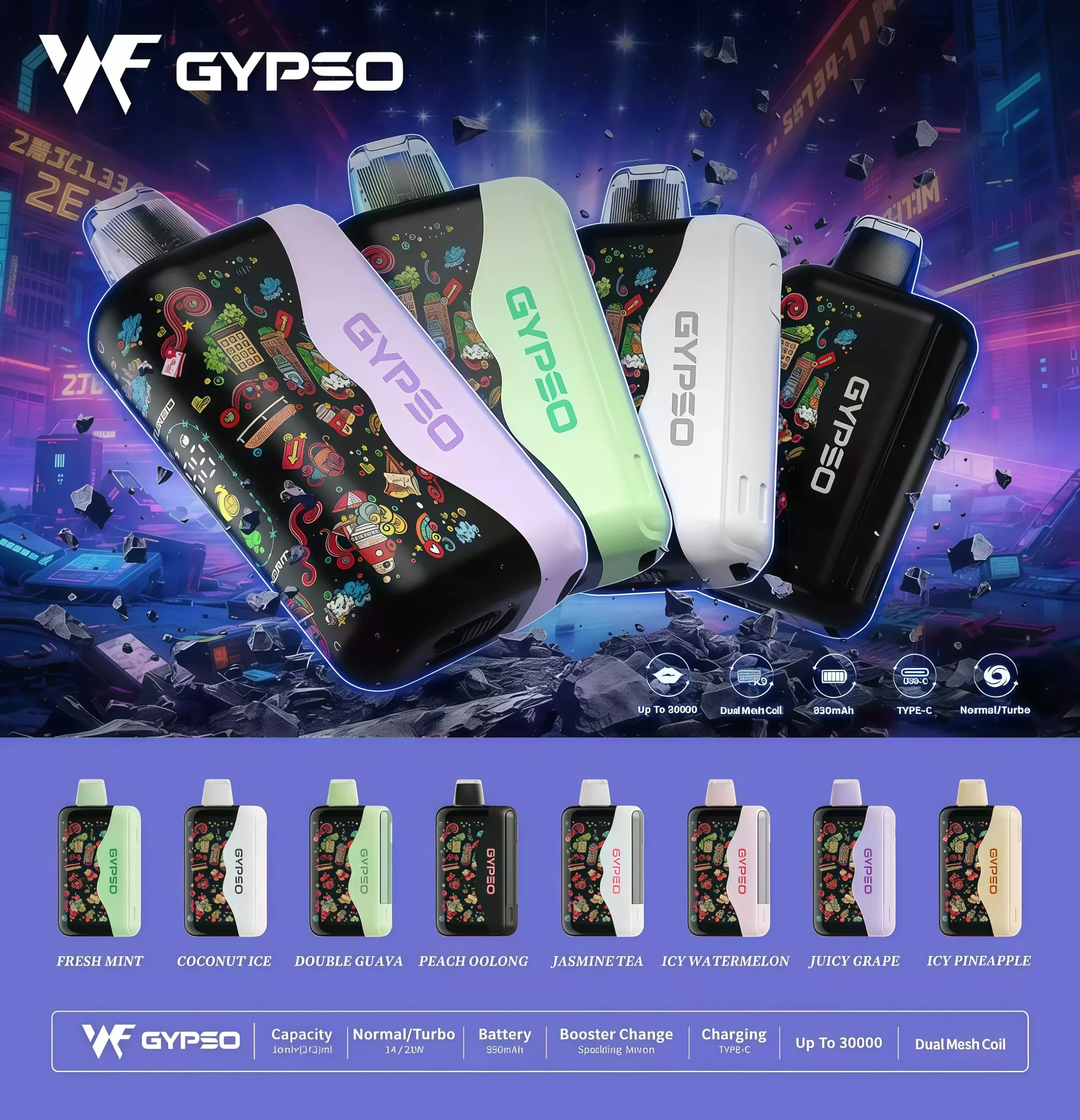 GYPSO 30000 口拋棄式電子菸推薦|滿天星・Turbo 雙模式・雙網芯大煙霧|台灣現貨 1 GYPSO 30000口拋棄式電子煙推薦|滿天星一次性電子煙、Turbo雙模式、雙網芯大煙霧|台灣現貨 產品實拍 1